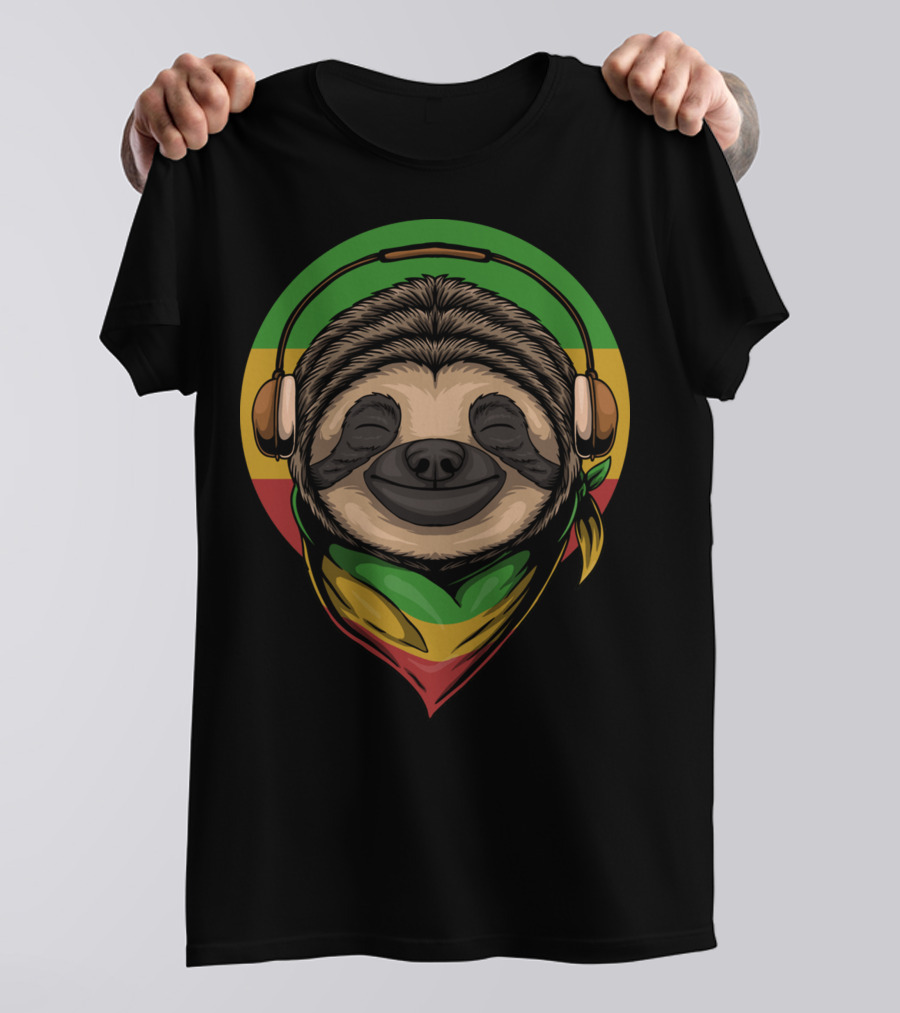 Sloth Rasta Headphones Rasta Colors T-Shirt