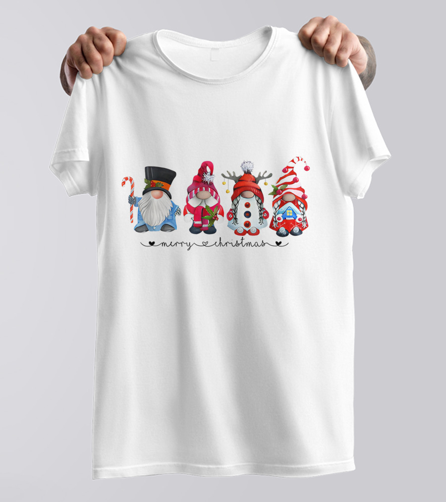 Merry Christmas Gnome Candy Cane Reindeer Santa House T-Shirt