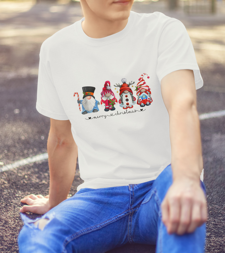 Merry Christmas Gnome Candy Cane Reindeer Santa House T-Shirt