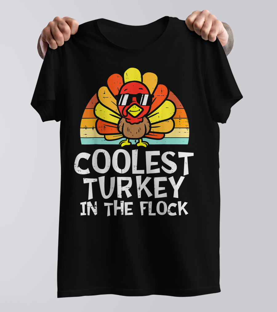 Coolest Turkey In The Flock Retro Sunglasses Vintage Sunset T-Shirt