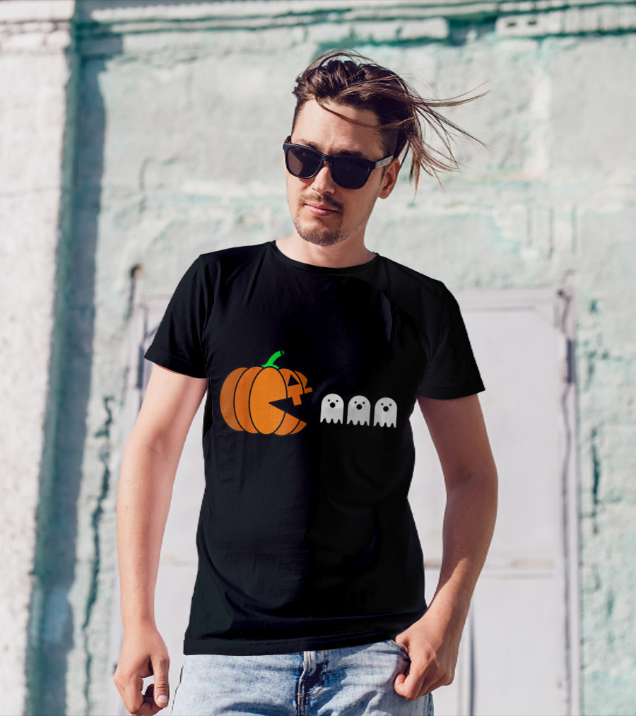 Halloween Pumpkin Pac-Man Style Ghosts T-Shirt