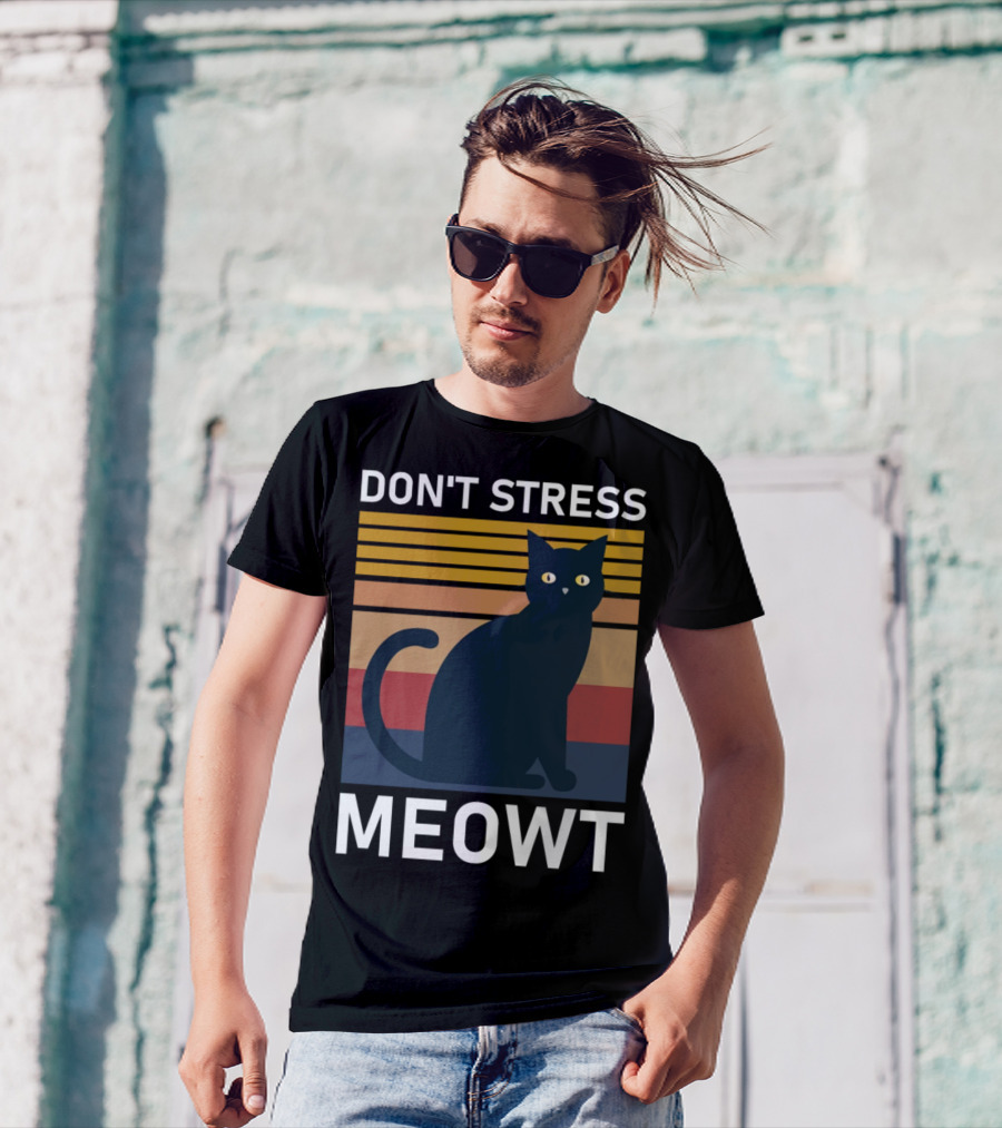 Don't Stress Meowt Retro Striped Cat T-Shirt