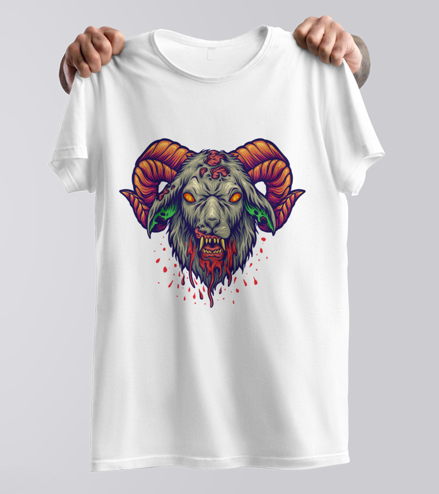 Devil Head Horn Gothic Goat With Blood Splatter And Evil Eyes T-Shirt