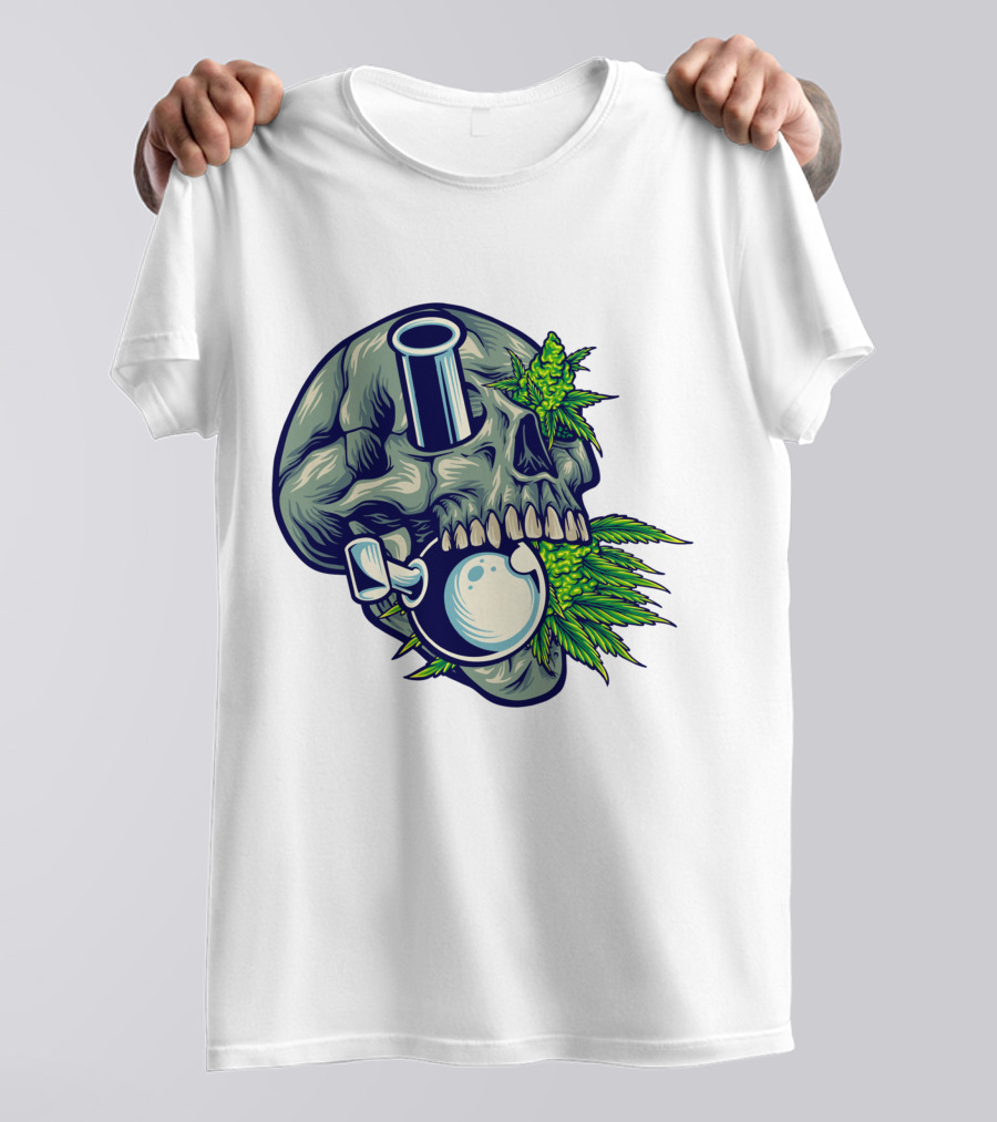 Stone Skull Cannabis Bong With Leaf Accents T-Shirt