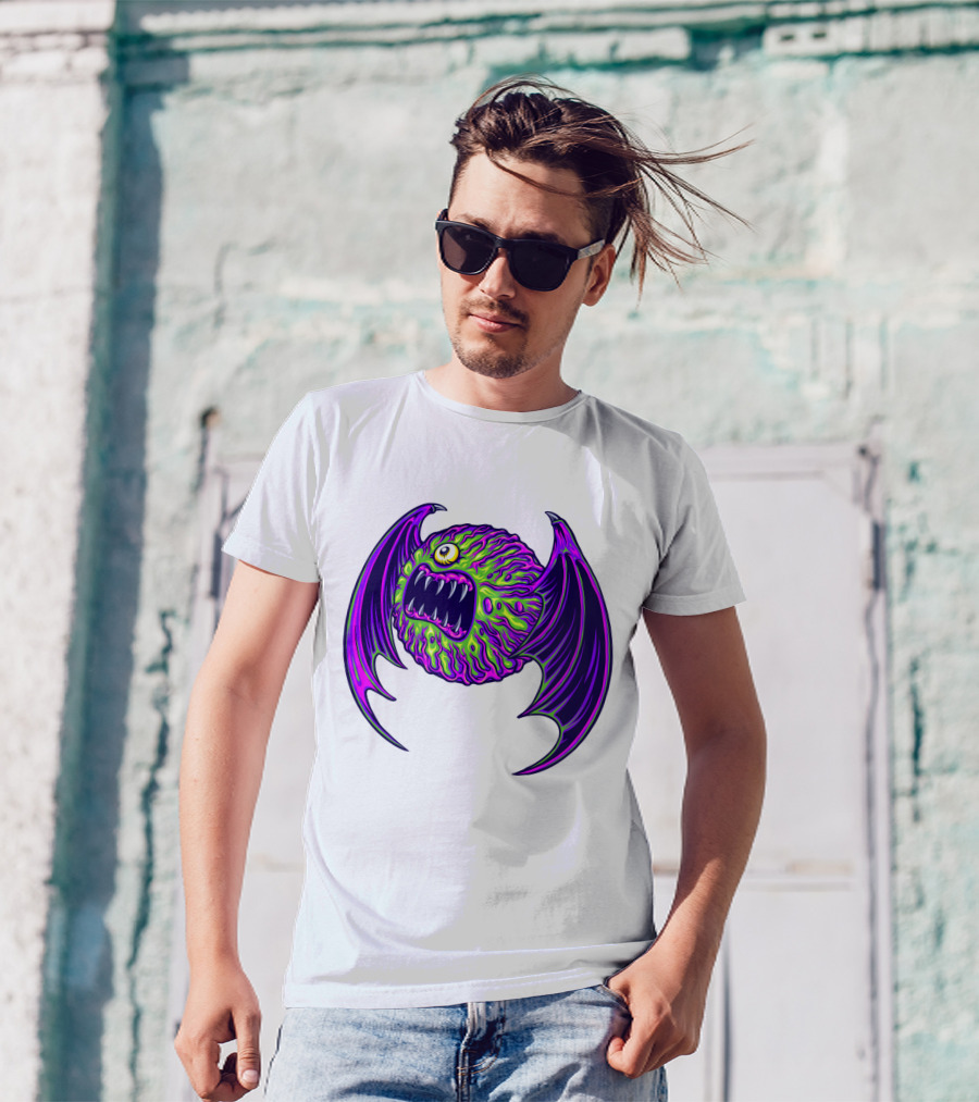 Scary Bat Zombie Monster With Glowing Green And Purple Wings T-Shirt