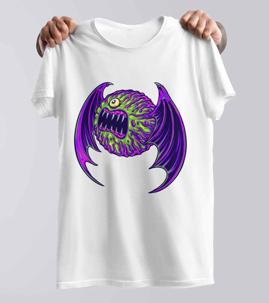 Scary Bat Zombie Monster With Glowing Green And Purple Wings T-Shirt