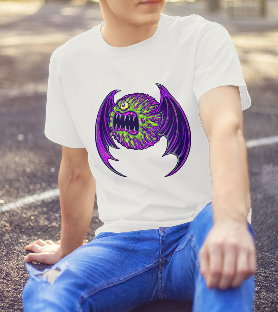 Scary Bat Zombie Monster With Glowing Green And Purple Wings T-Shirt