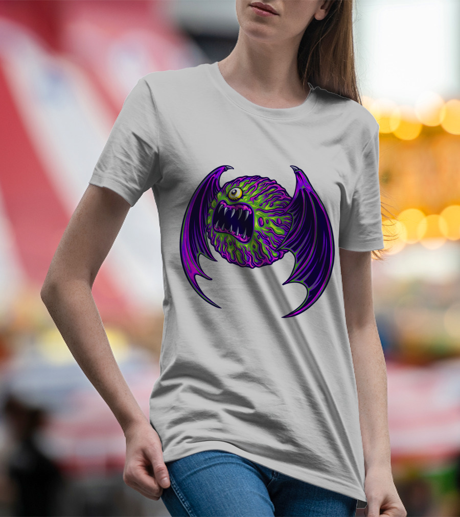 Scary Bat Zombie Monster With Glowing Green And Purple Wings T-Shirt