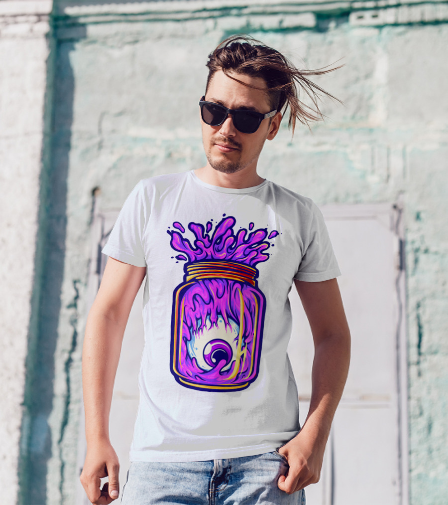 Zombie Eyeball Jar Overflowing With Purple Liquid T-Shirt