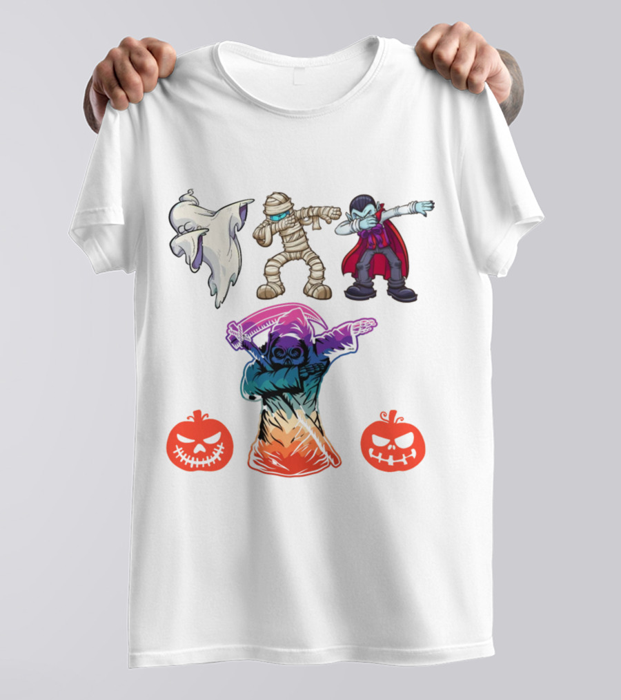 Halloween Dabbing Trick Or Treat Ghost Mummy Vampire Grim Reaper Pumpkins T-Shirt