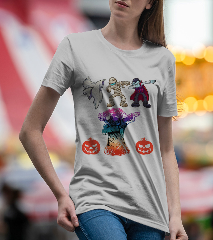Halloween Dabbing Trick Or Treat Ghost Mummy Vampire Grim Reaper Pumpkins T-Shirt