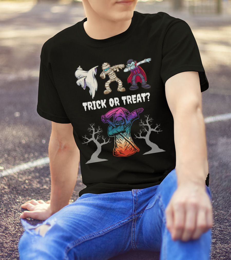 Trick Or Treat Halloween Dabbing Ghost Mummy Vampire Grim Reaper T-Shirt