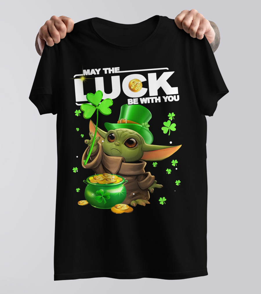 May The Luck Be With You Baby Yoda Clover Gold Coins T-Shirt