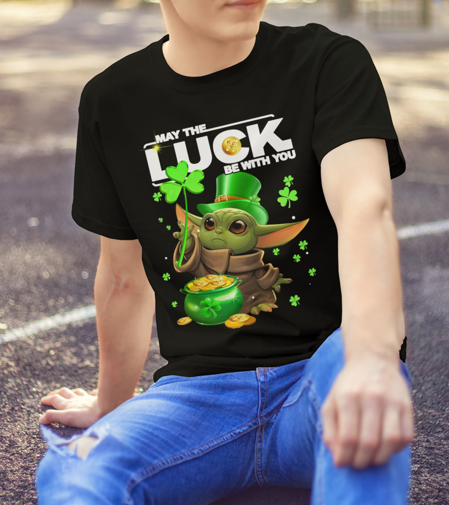 May The Luck Be With You Baby Yoda Clover Gold Coins T-Shirt