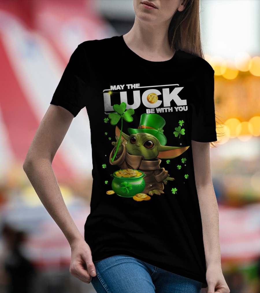 May The Luck Be With You Baby Yoda Clover Gold Coins T-Shirt
