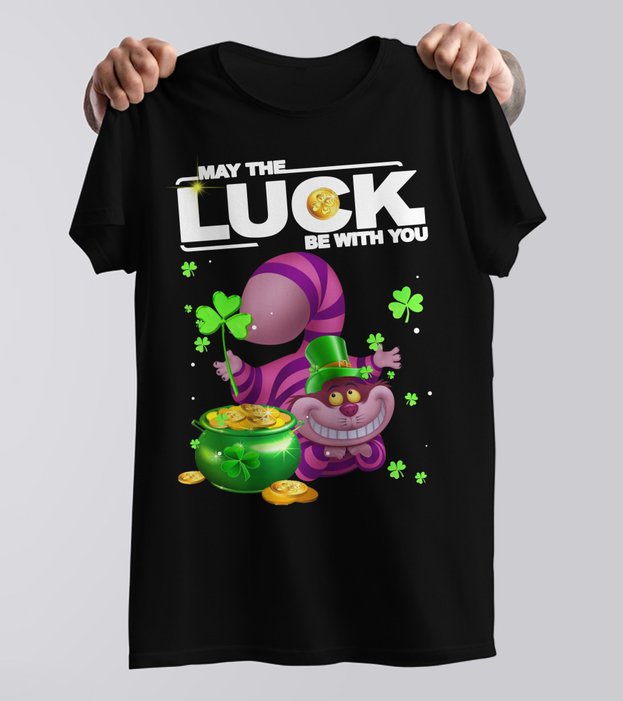 May The Luck Be With You Cheshire Cat Coins And Clover Pot T-Shirt