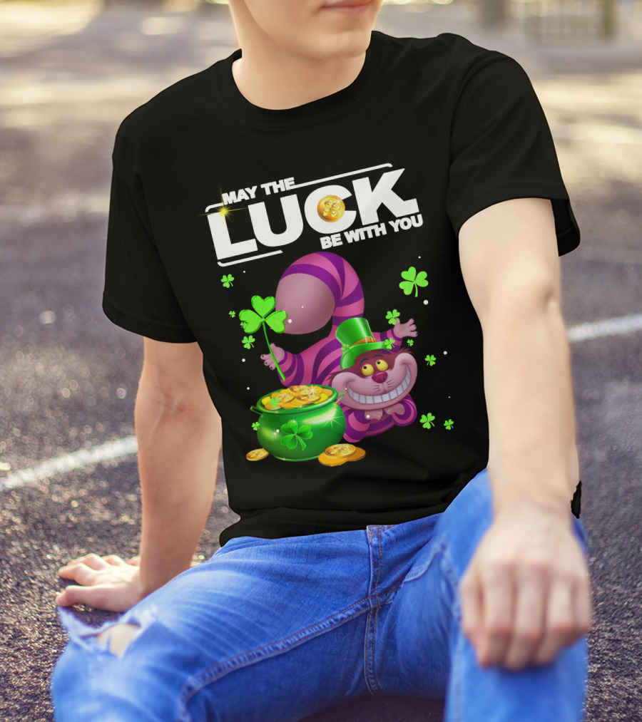 May The Luck Be With You Cheshire Cat Coins And Clover Pot T-Shirt
