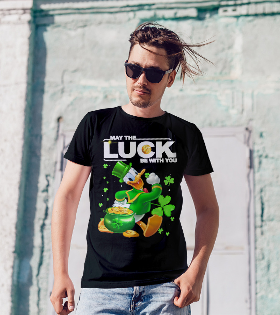 May The Luck Be With You Donald Duck St. Patrick's Day Gold Coins And Clover T-Shirt
