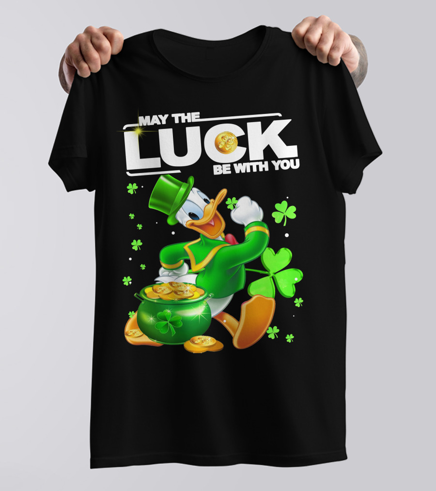 May The Luck Be With You Donald Duck St. Patrick's Day Gold Coins And Clover T-Shirt