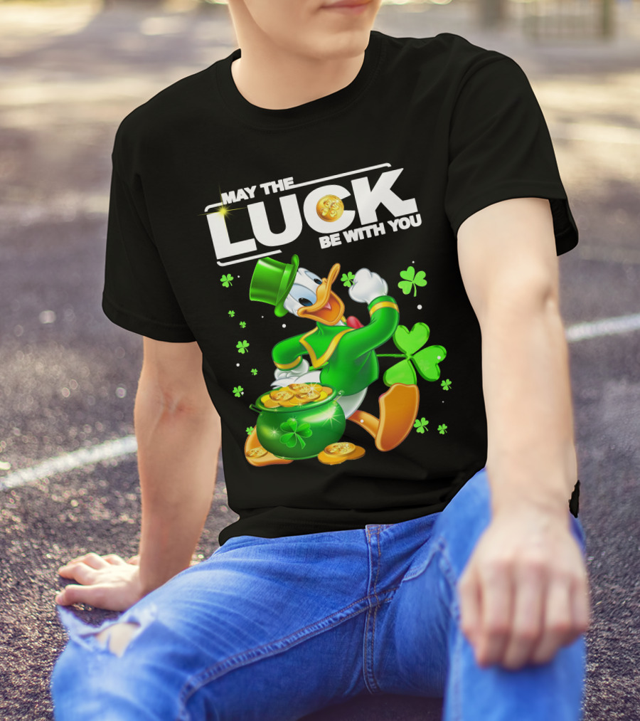 May The Luck Be With You Donald Duck St. Patrick's Day Gold Coins And Clover T-Shirt