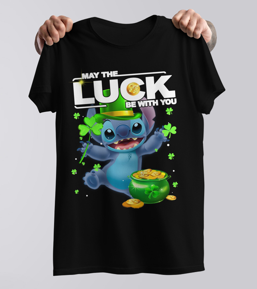 May The Luck Be With You Stitch Pot Of Gold Shamrocks T-Shirt