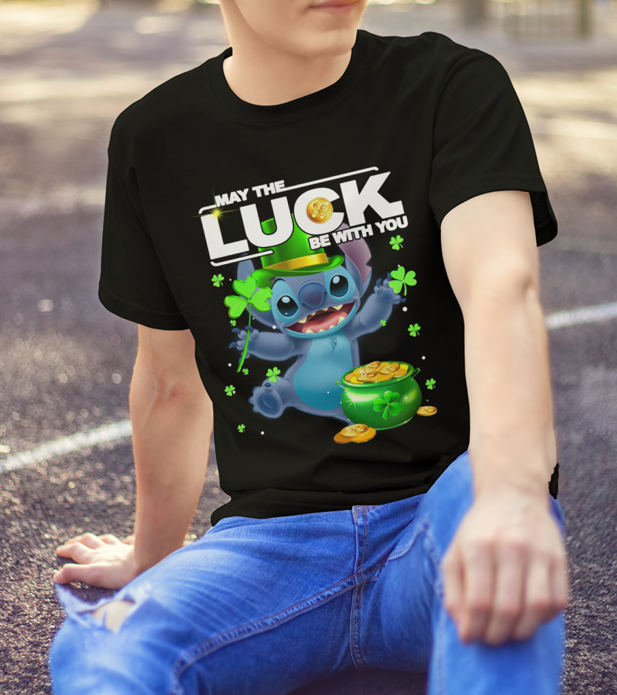 May The Luck Be With You Stitch Pot Of Gold Shamrocks T-Shirt