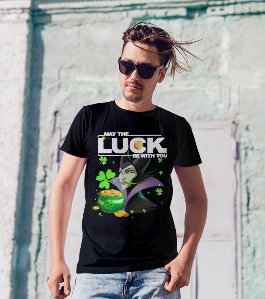 MAY THE LUCK BE WITH YOU Maleficent Shamrock Coins T-Shirt