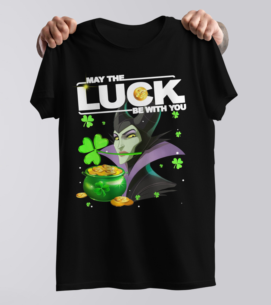 MAY THE LUCK BE WITH YOU Maleficent Shamrock Coins T-Shirt
