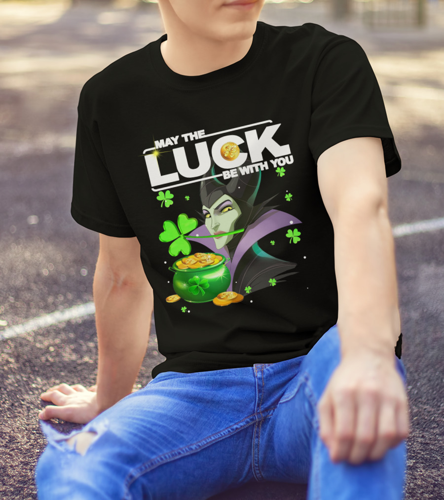 MAY THE LUCK BE WITH YOU Maleficent Shamrock Coins T-Shirt