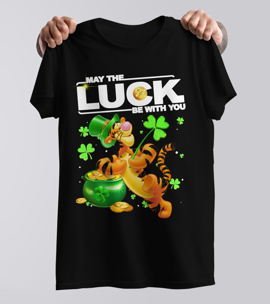 May The Luck Be With You Tigger With Pot Of Gold And Shamrocks T-Shirt