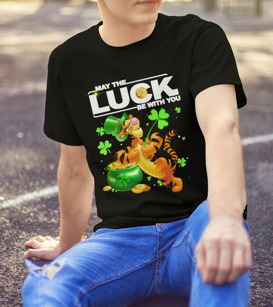 May The Luck Be With You Tigger With Pot Of Gold And Shamrocks T-Shirt