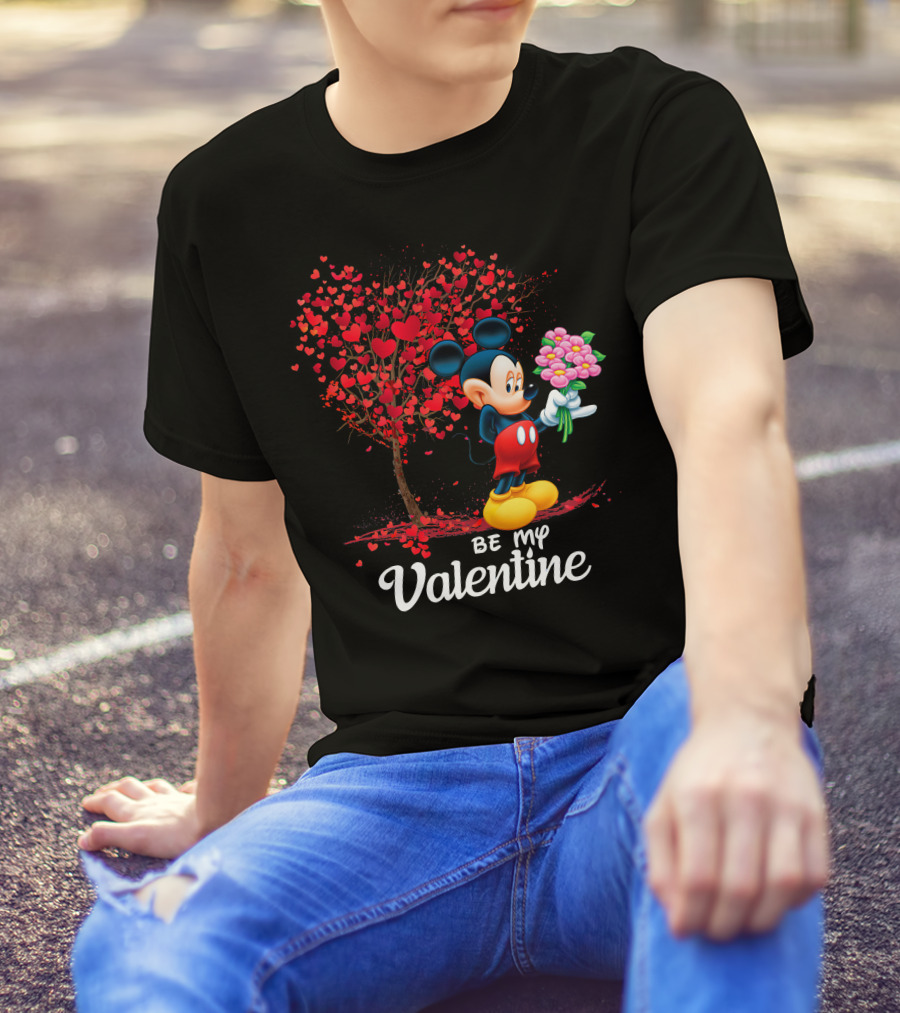 Mickey Be My Valentine Bouquet With Heart Tree T-Shirt