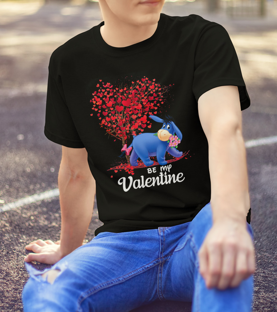 Be My Valentine Eeyore Donkey With Hearts And Flowers T-Shirt