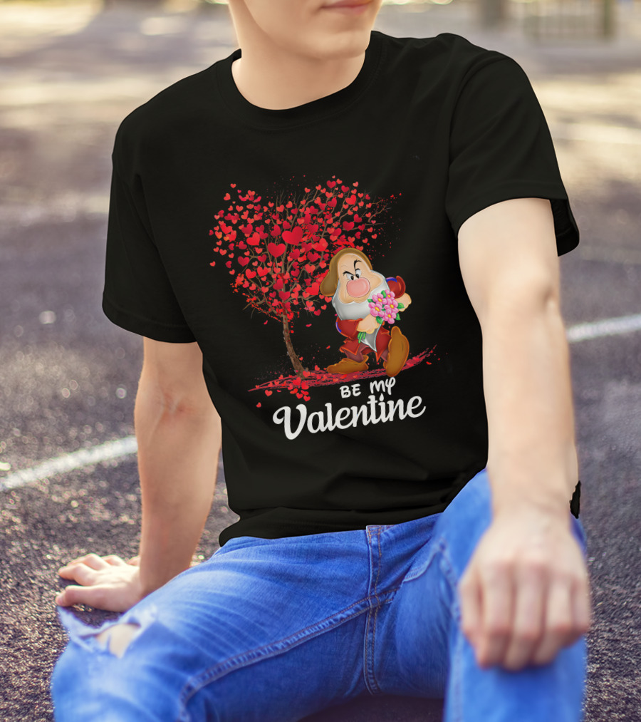 Be My Valentine Grumpy Character With Heart Tree And Flowers T-Shirt