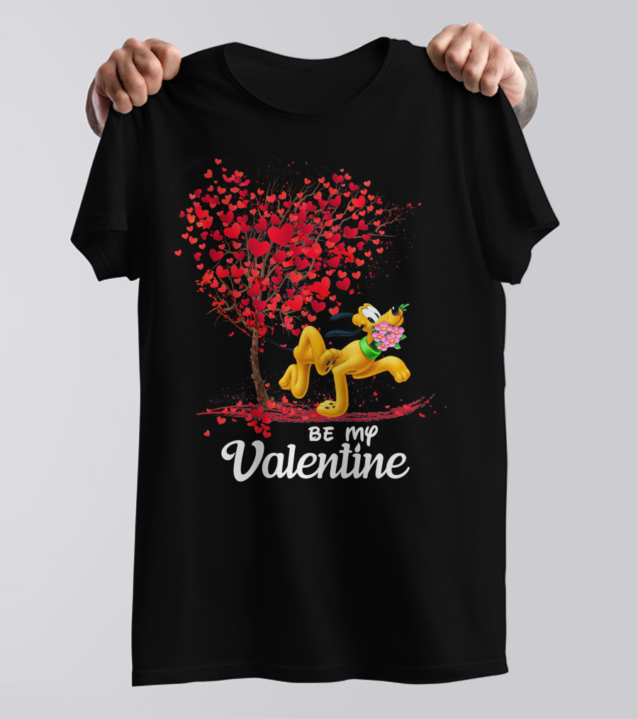 Be My Valentine Pluto With Heart Tree And Flowers T-Shirt