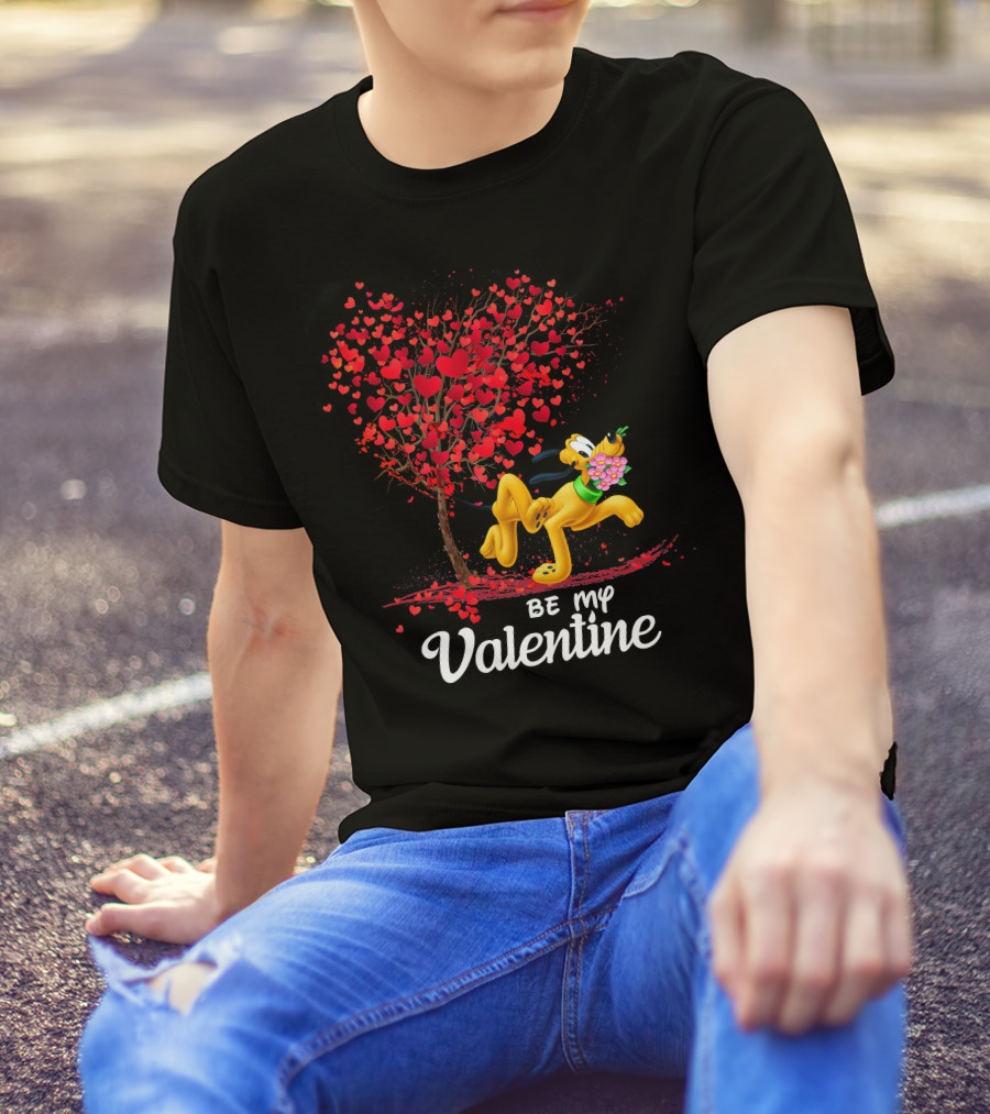Be My Valentine Pluto With Heart Tree And Flowers T-Shirt