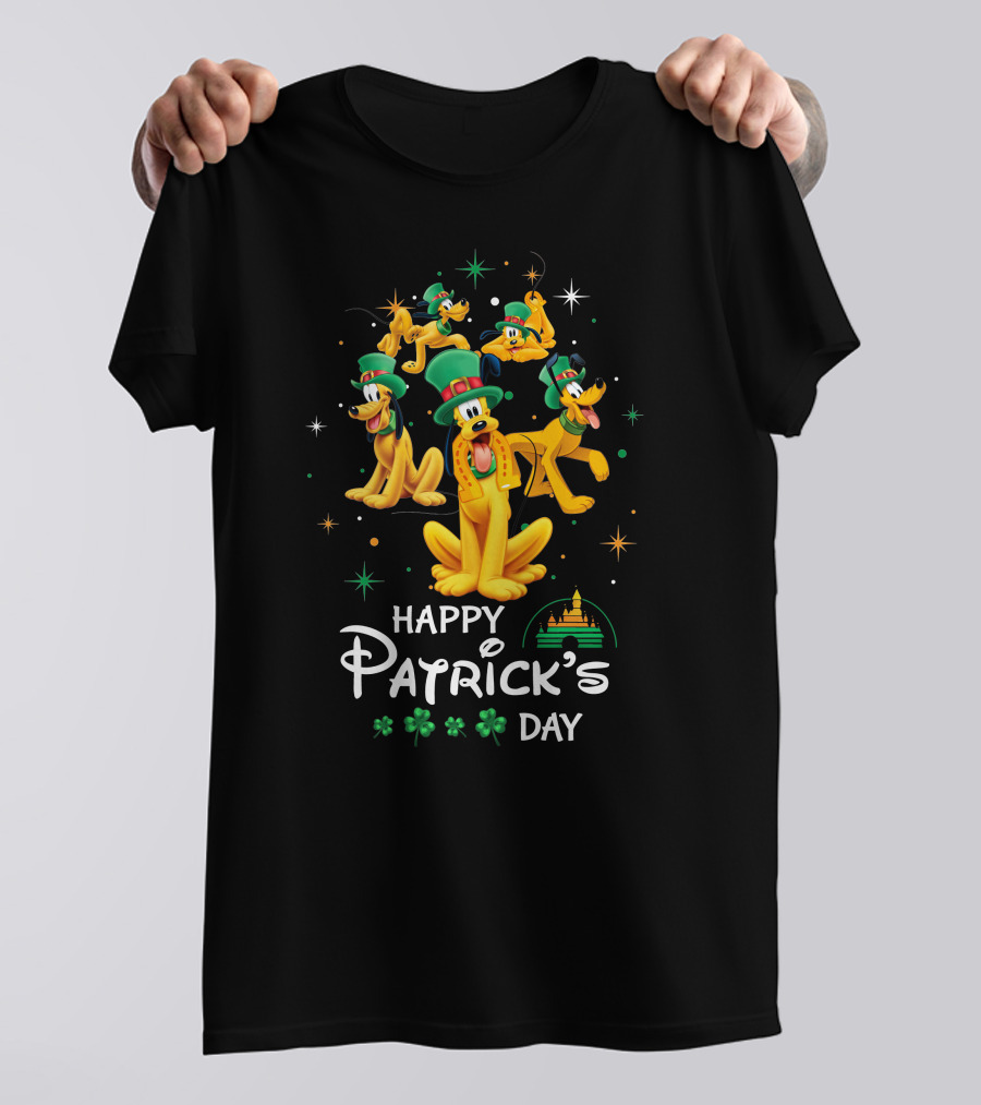 Happy Patrick's Day Pluto With Shamrocks And Castle T-Shirt