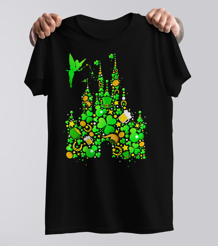 Disney Castle St. Patrick's Day Tinkerbell Leprechaun Hat Clover Coins Beer T-Shirt