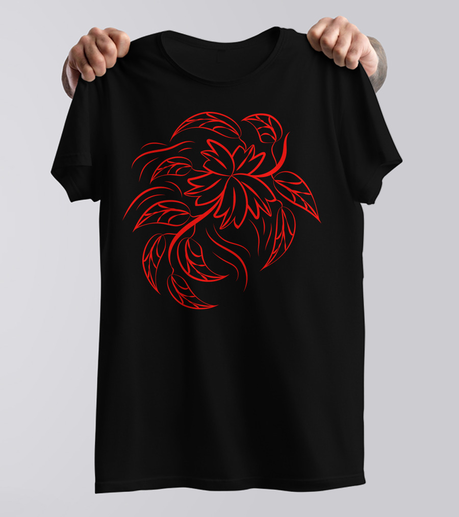 Pr 322 Red Tribal Leaf T-Shirt