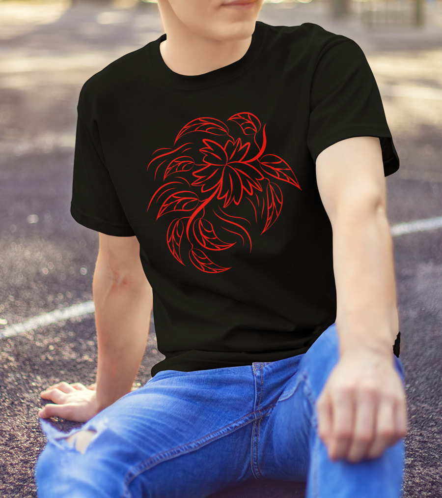 Pr 322 Red Tribal Leaf T-Shirt