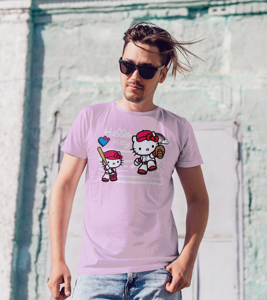 Hello Kitty Baseball American Flag Theme For Fans T-Shirt