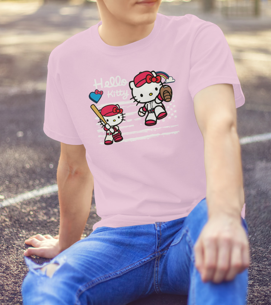 Hello Kitty Baseball American Flag Theme For Fans T-Shirt