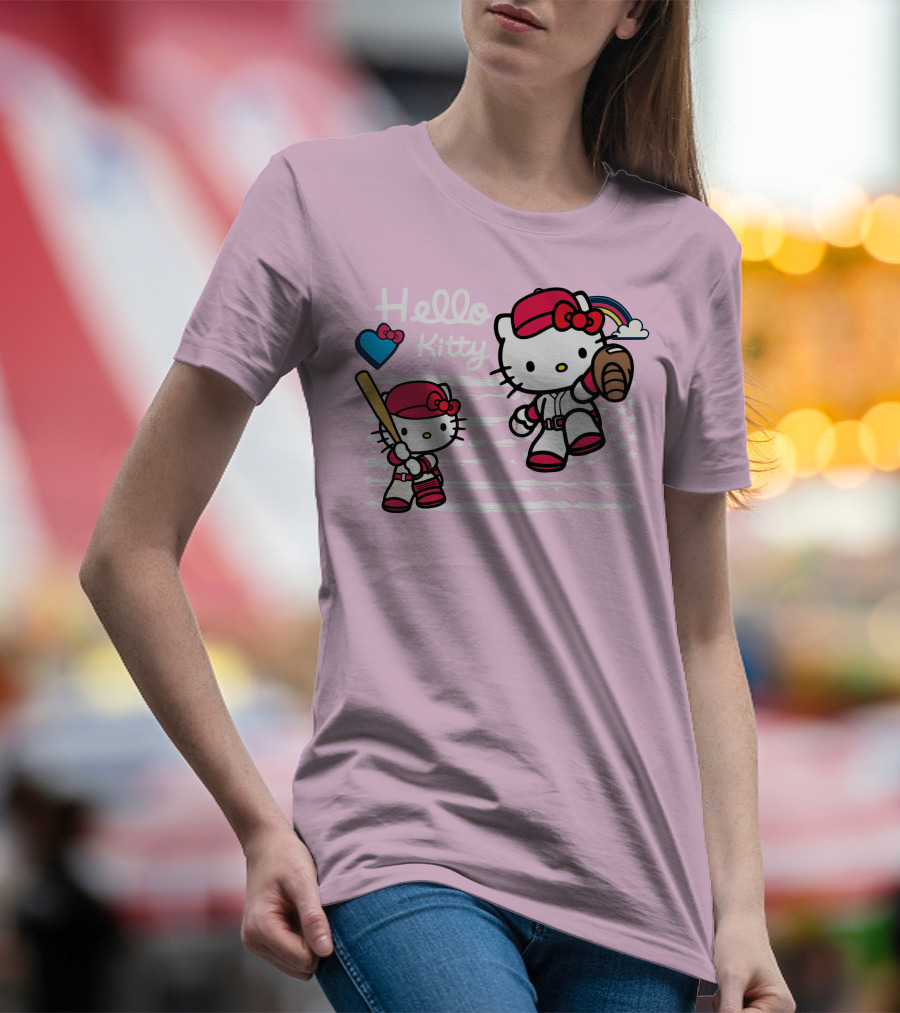 Hello Kitty Baseball American Flag Theme For Fans T-Shirt