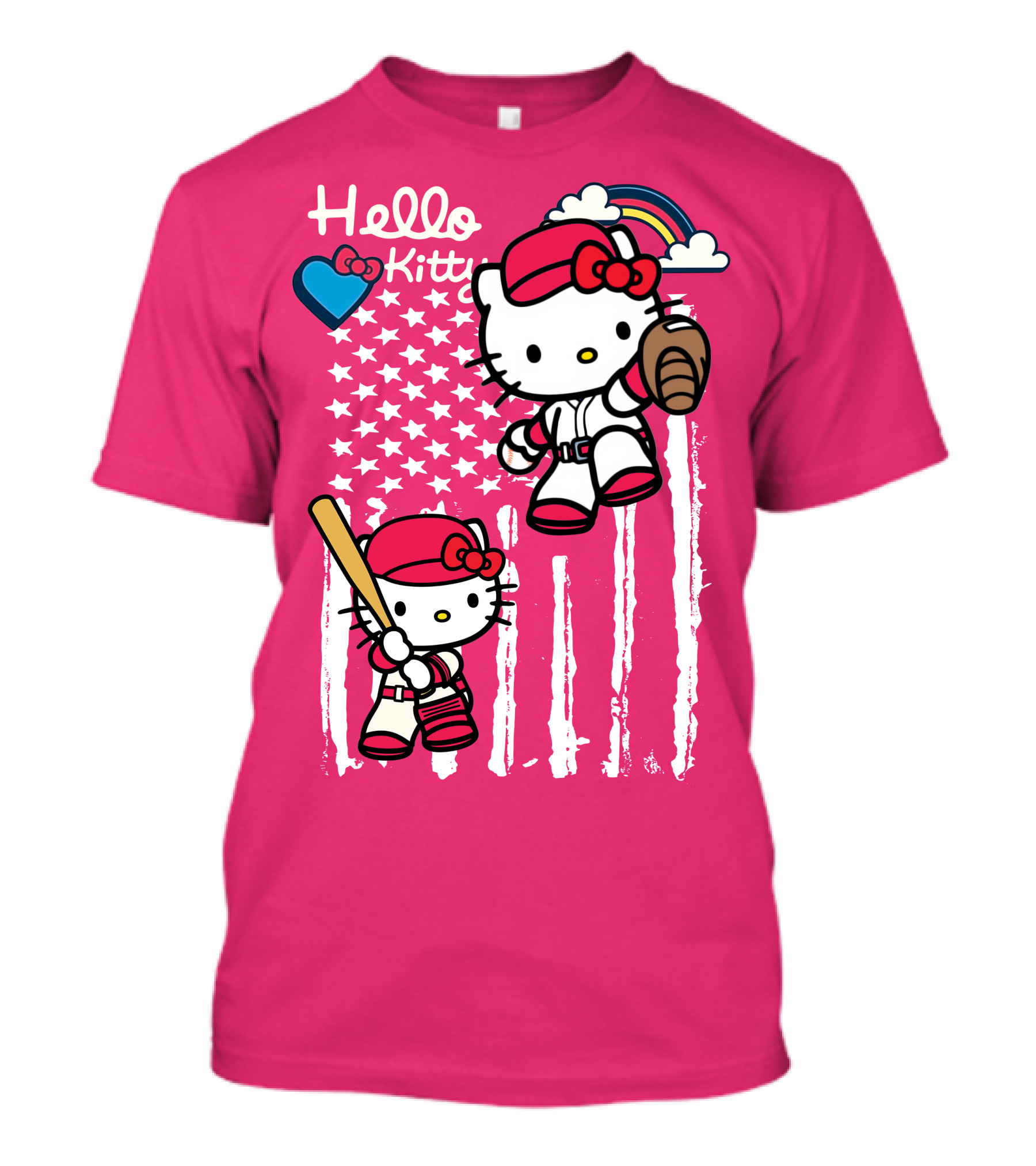 Hello Kitty Baseball American Stars Rainbow T-Shirt