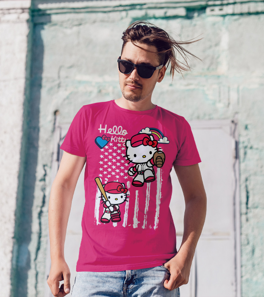 Hello Kitty Baseball American Stars Rainbow T-Shirt