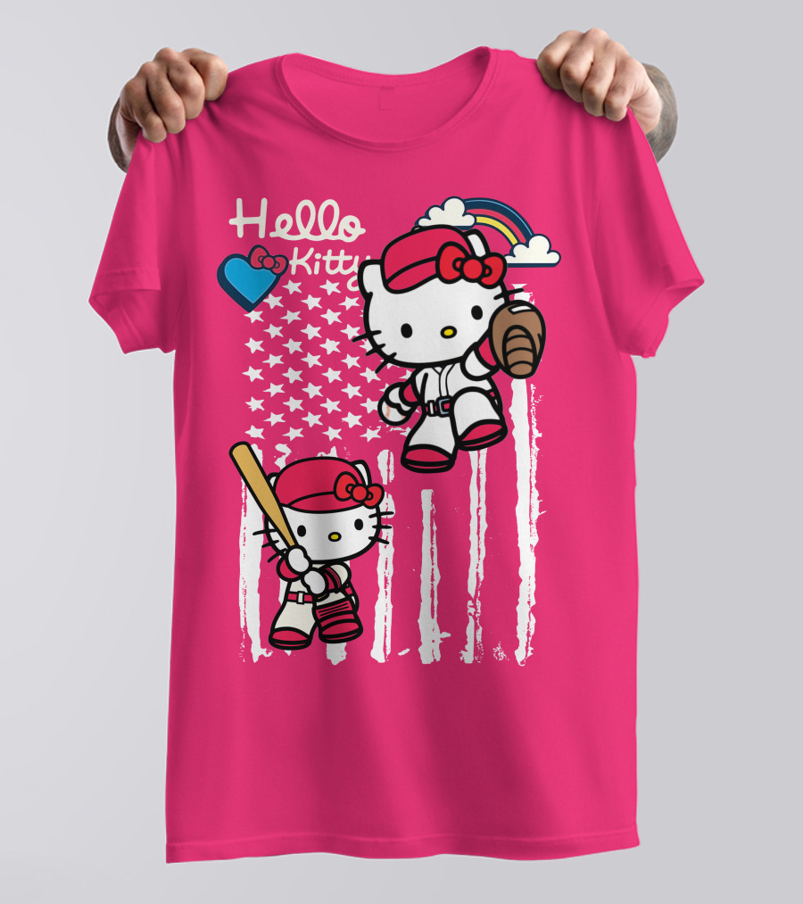 Hello Kitty Baseball American Stars Rainbow T-Shirt