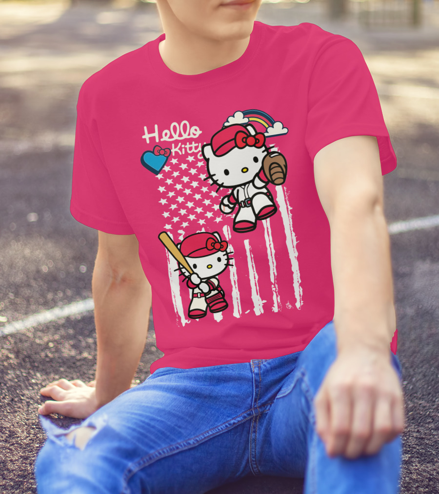 Hello Kitty Baseball American Stars Rainbow T-Shirt