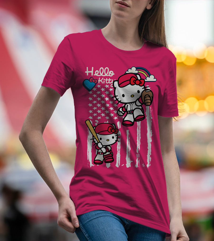 Hello Kitty Baseball American Stars Rainbow T-Shirt