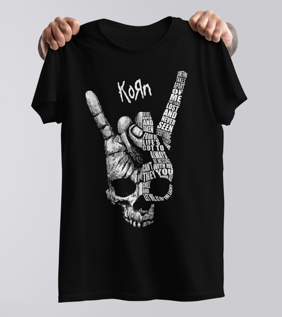 Korn Skull Hand Gesture With Text Phrases T-Shirt
