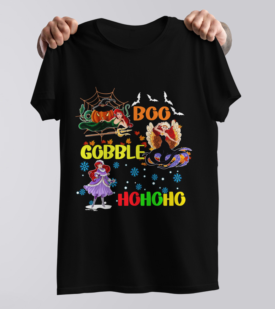 Boo Gobble HoHoHo Ariel HalloThanksMas T-Shirt